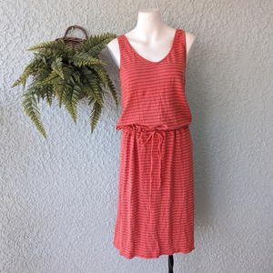 SunDry sleeveless tank dress tied waist striped size 1 coral and‎ blue